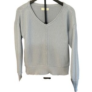 Lucky Brand Womens Light Blue Waffle Knit V-Neck Sweater Cotton Blend Pullover